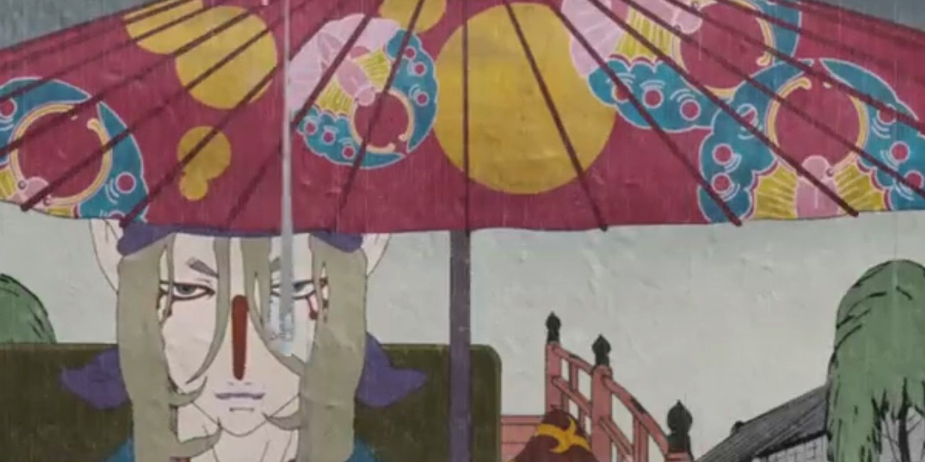 Mononoke the Medicine Seller under an umbrella