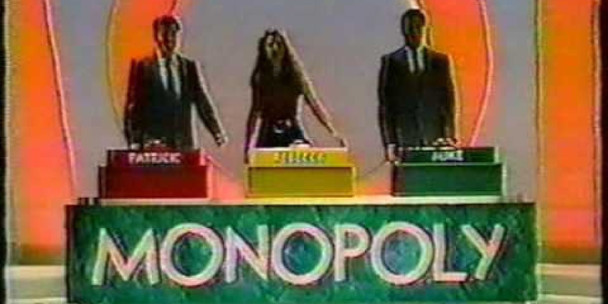Three contestant on an episode of the Monopoly game show from 1990