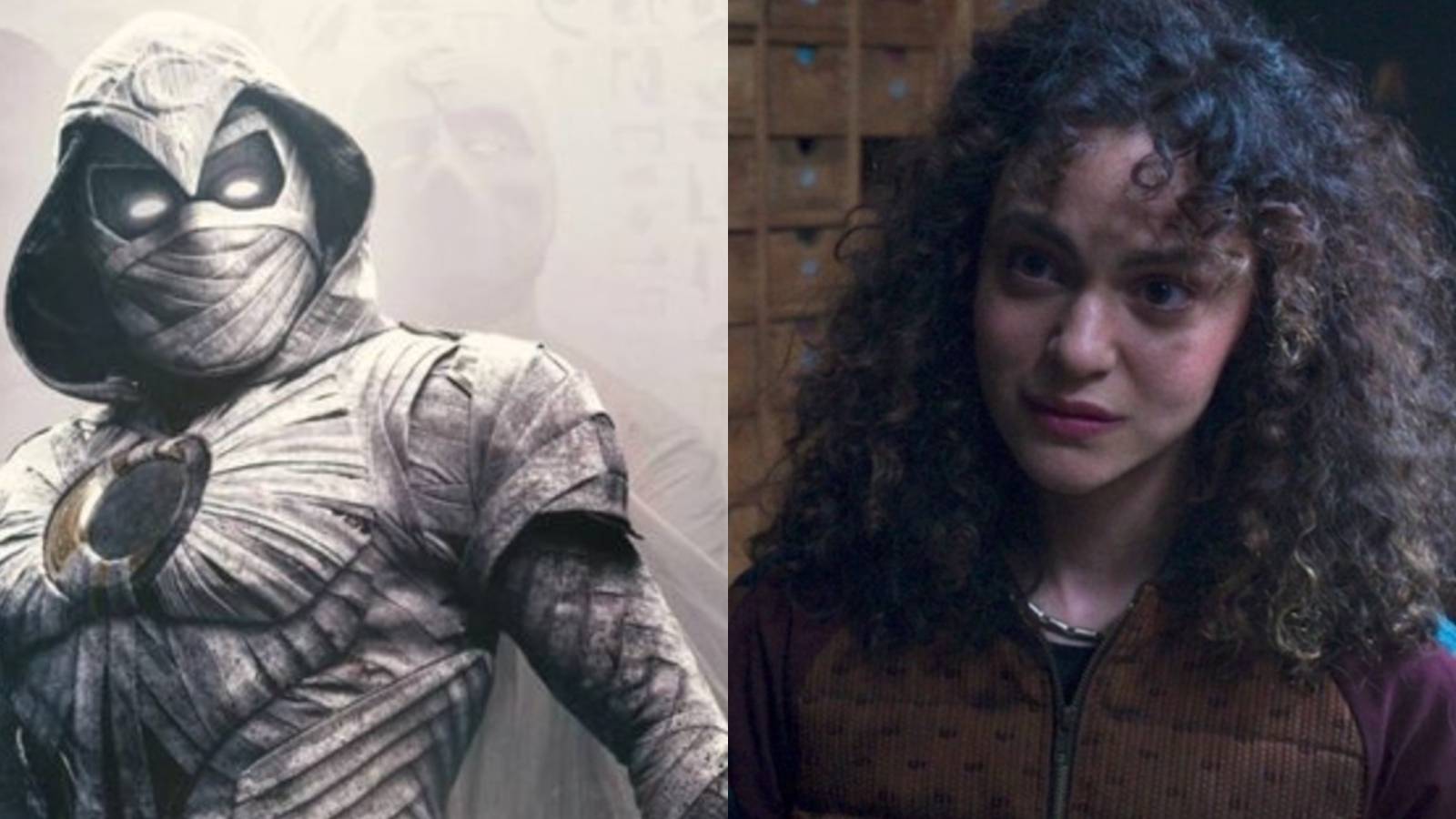 A split image features Moon Knight and Layla El-Faouly in the Disney Plus series