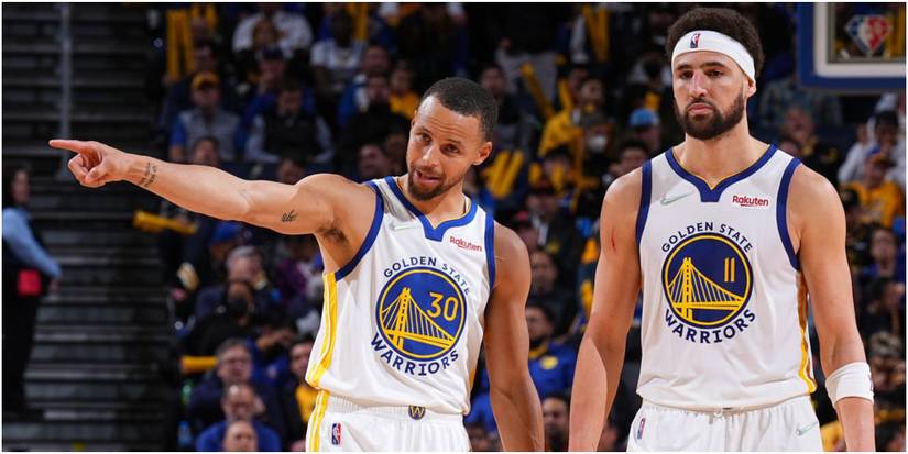 NBA 2K22 Steph Curry And Klay Thompson Discussing Strategy During A Game