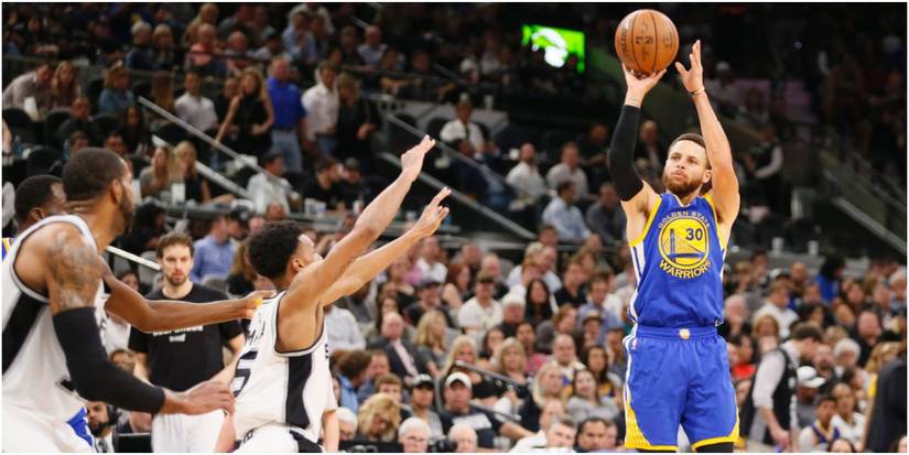 NBA 2K22 Stephen Curry Shooting A Pull Up Shot From Three Point Range