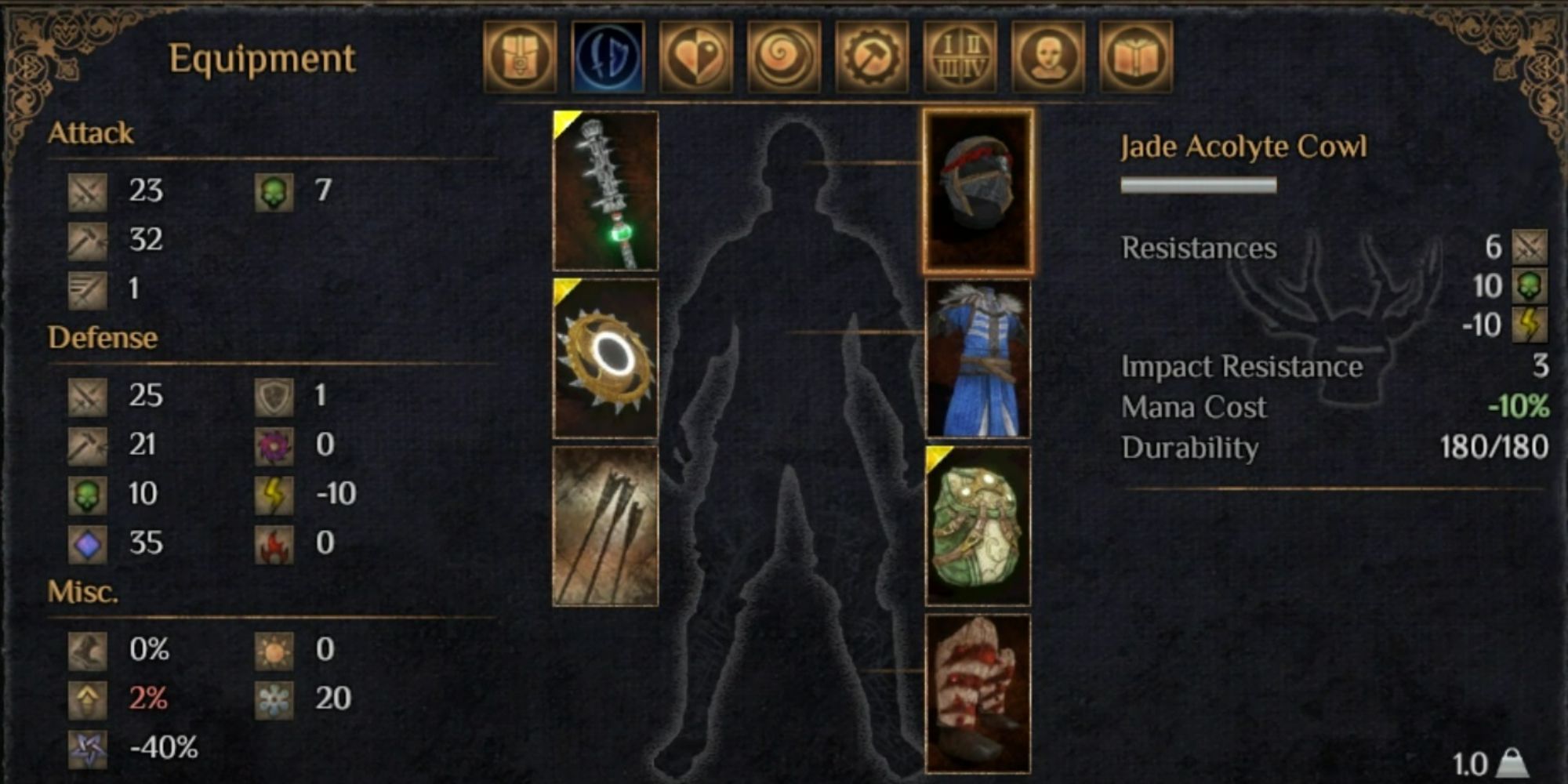 The character's inventory in Outward