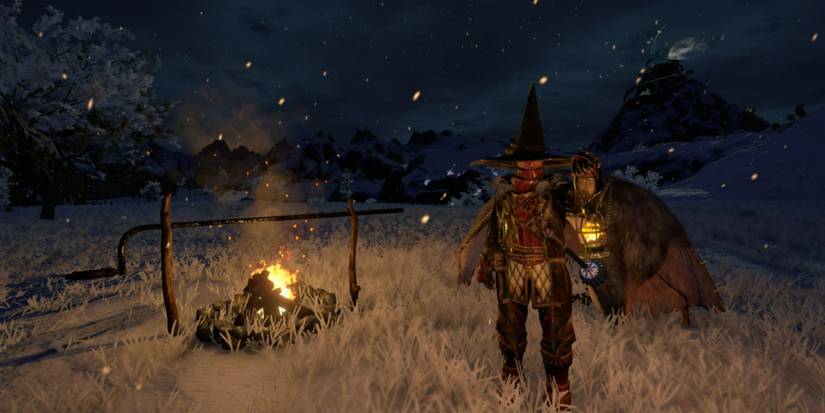 The player at their camp in Outward