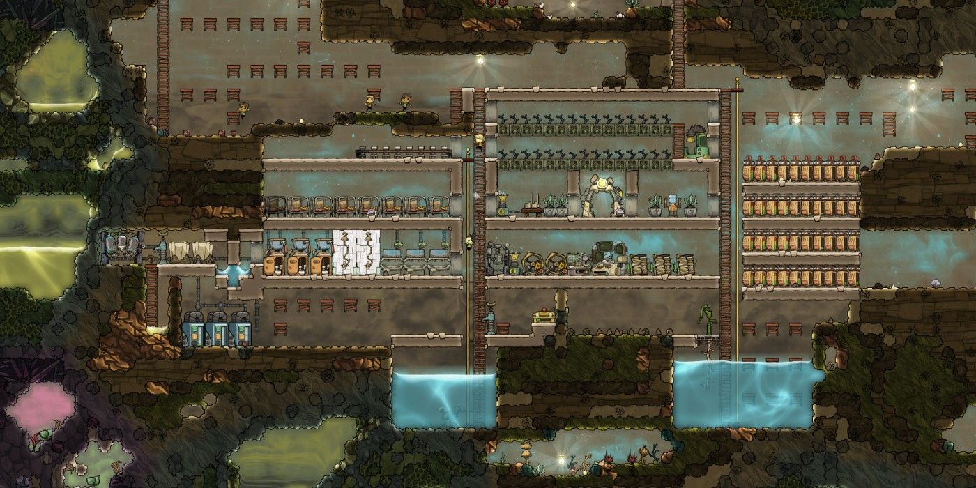 Oxygen not included A distant view of an underground astroid colony 
