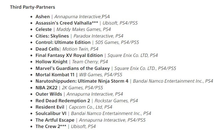 PS4 Игры для PS5 сторонние