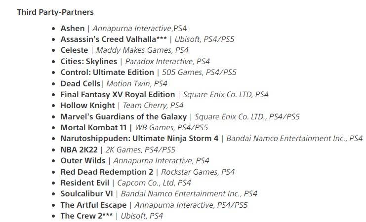 PS4 PS5 games third party