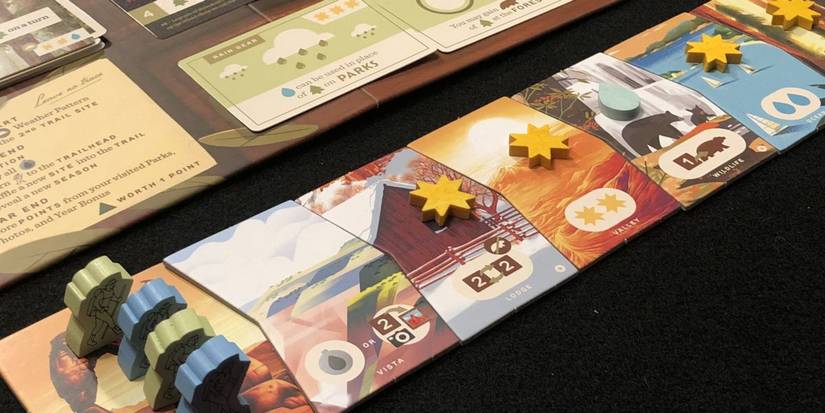 A row of cards from Parks, the board game