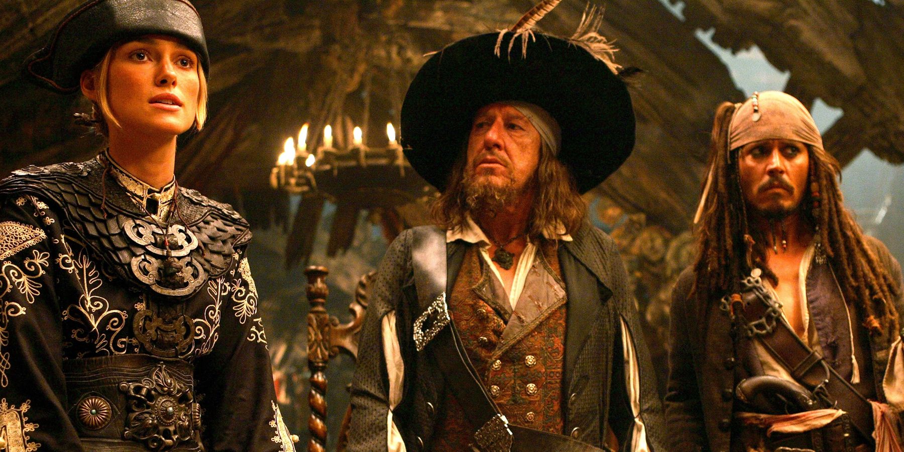 Pirates of the Carribbean At Worlds End elizabeth, barbossa and sparrow