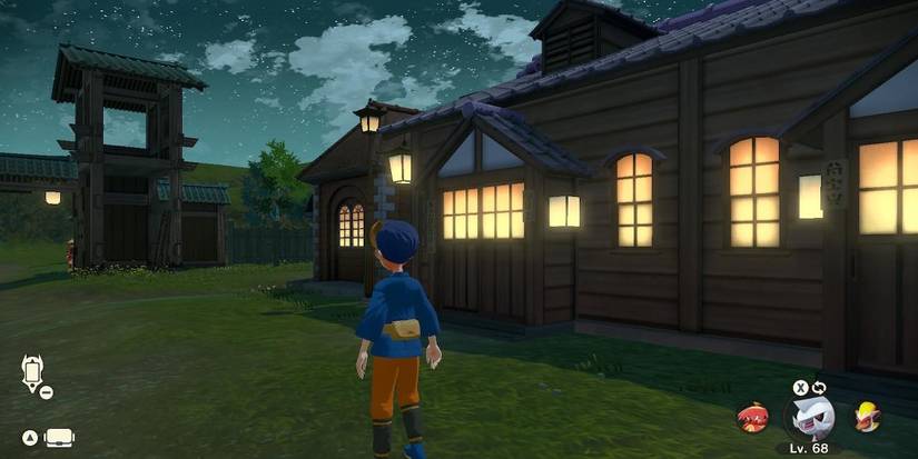 The house for Request 16 at night in Pokemon Legends Arceus