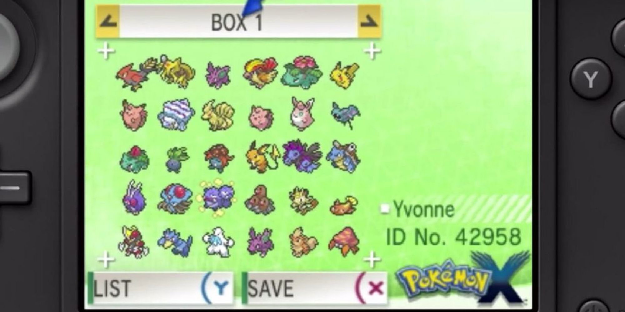 Footage of Pokemon Bank's bottom screen when connected to Pokemon X on the 3DS