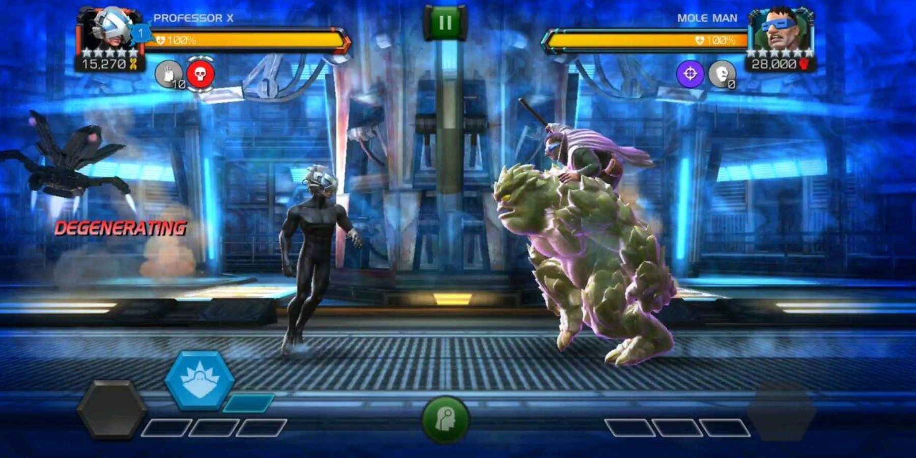 Professor X fighting Mole Man in Marvel Contest of Champions.