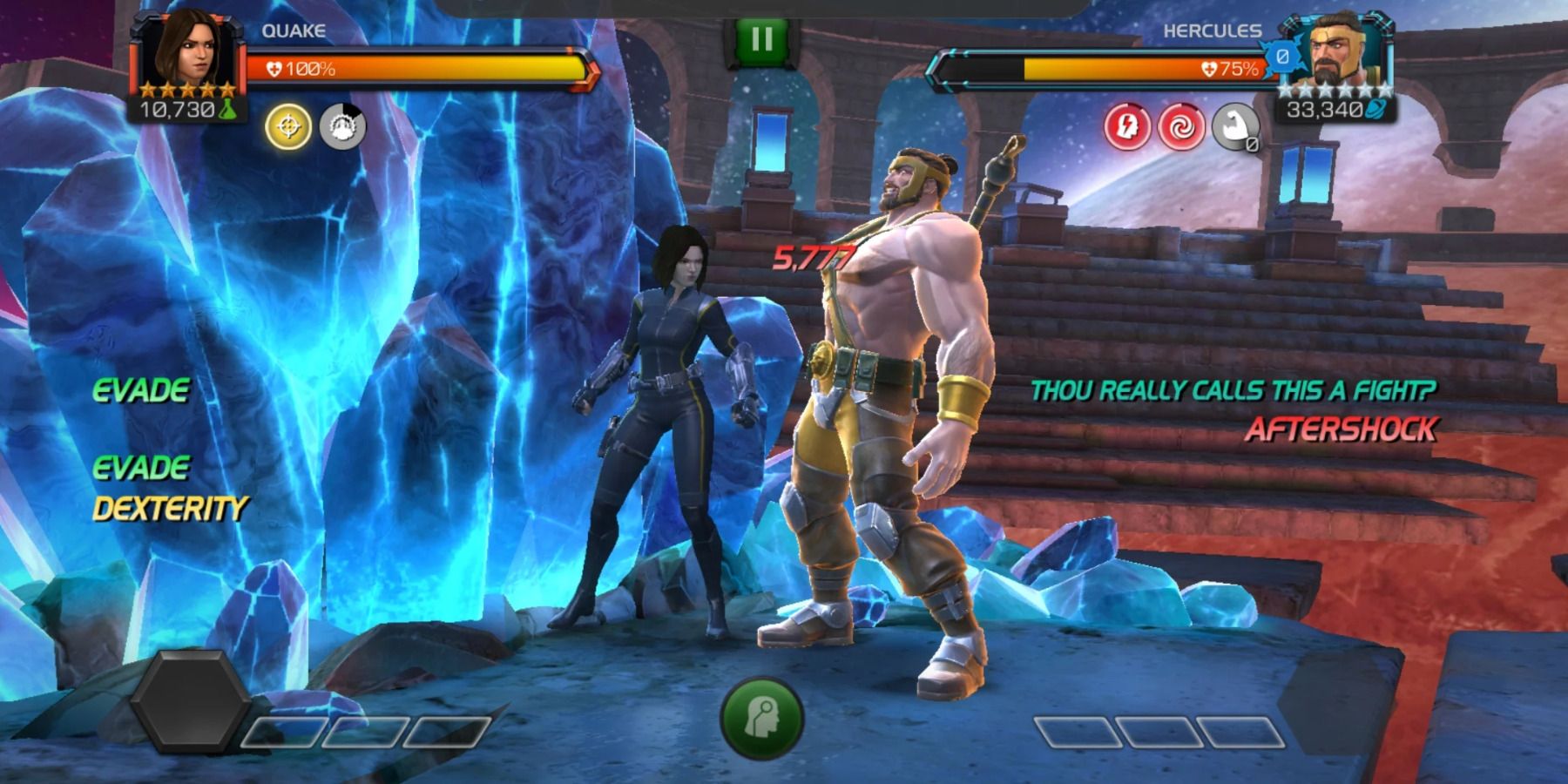 Quake fighting Hercules in Marvel Contest of Champions.