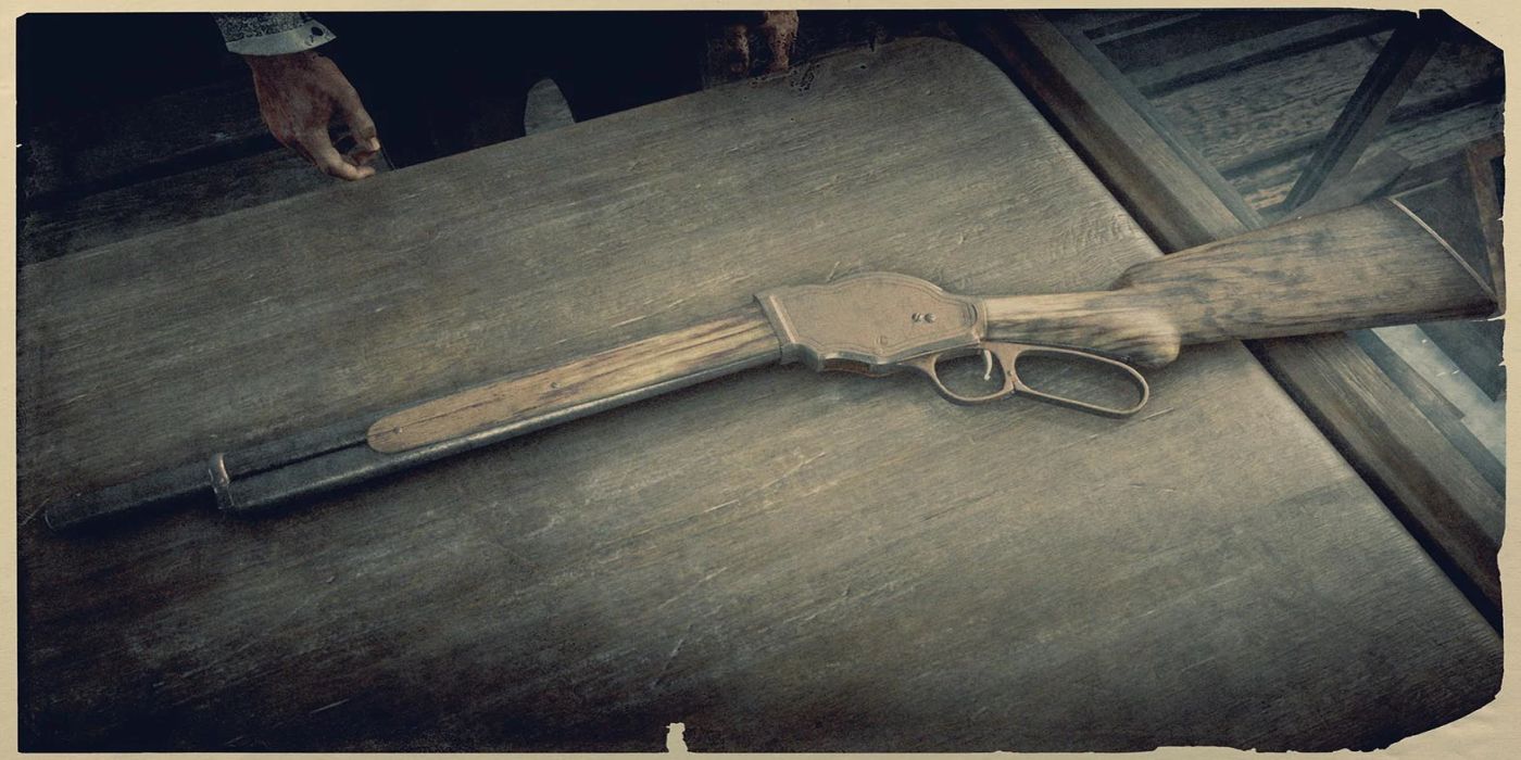 Red Dead Redemption 2 Repeating Shotgun in the gunsmith desk