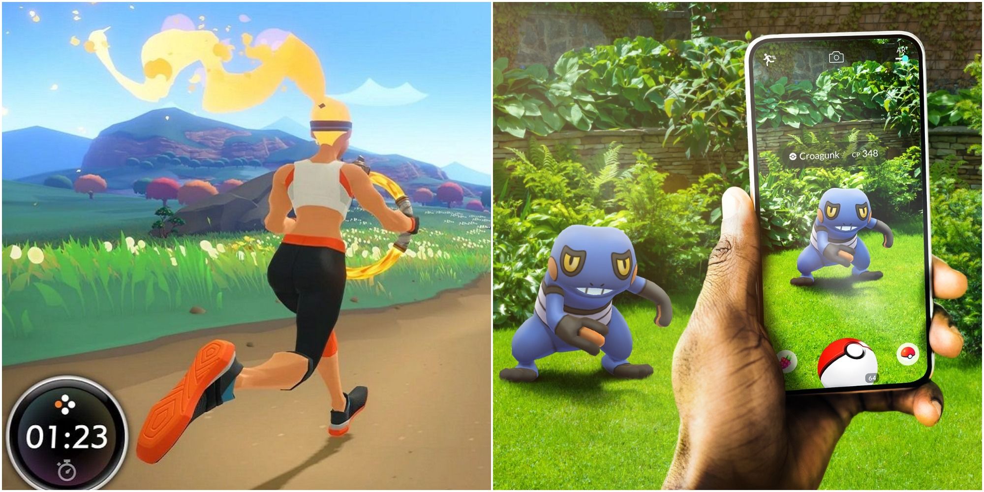 Ring Fit Adventure Main Character Running & Pokemon Go Mobile Phone Augmented Reality Comparison