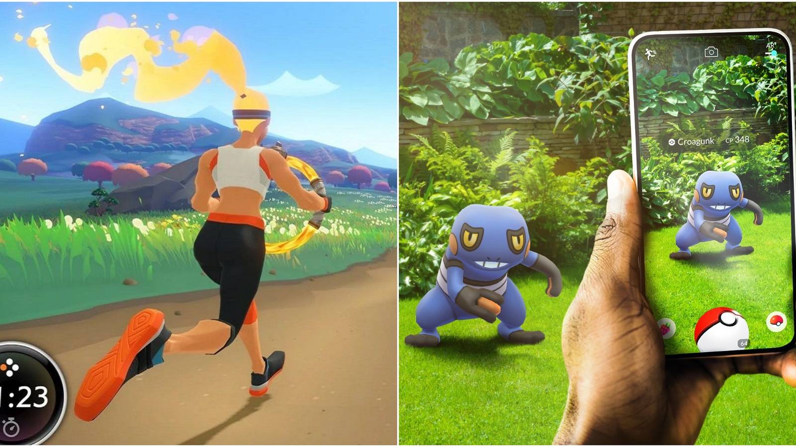 Ring Fit Adventure Main Character Running & Pokemon Go Mobile Phone Augmented Reality Comparison