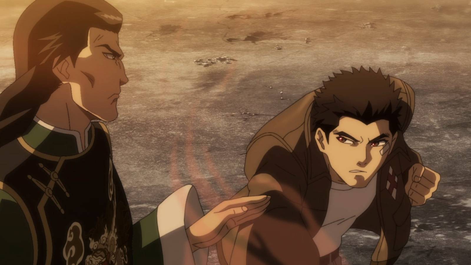Ryo punching Lan Di in Shenmue anime