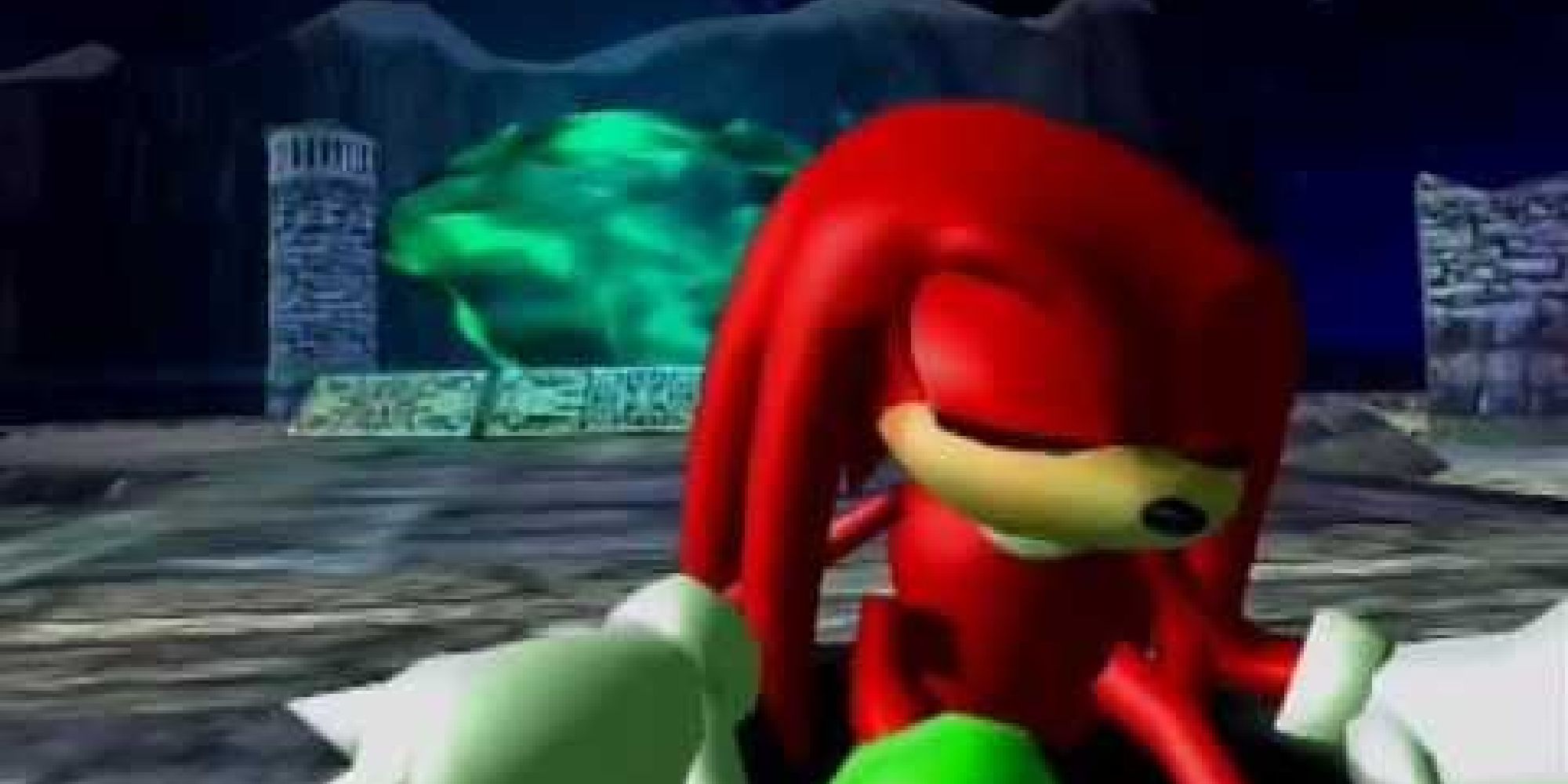 Knuckles sleeping beside the Master Emerald in Sonic Adventure
