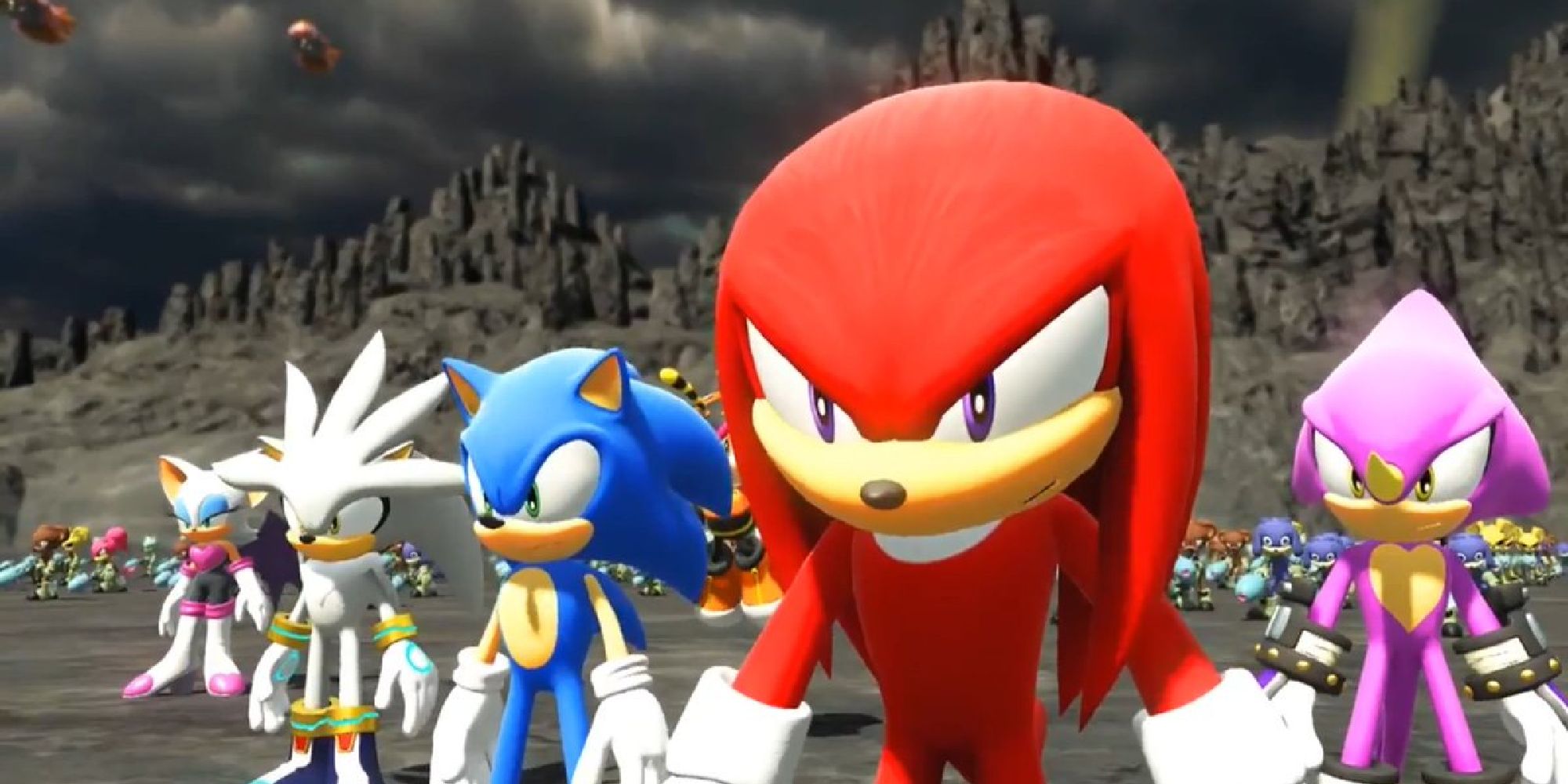 Knuckles leading an army alongside Espio, Sonic, Silver, and Rouge