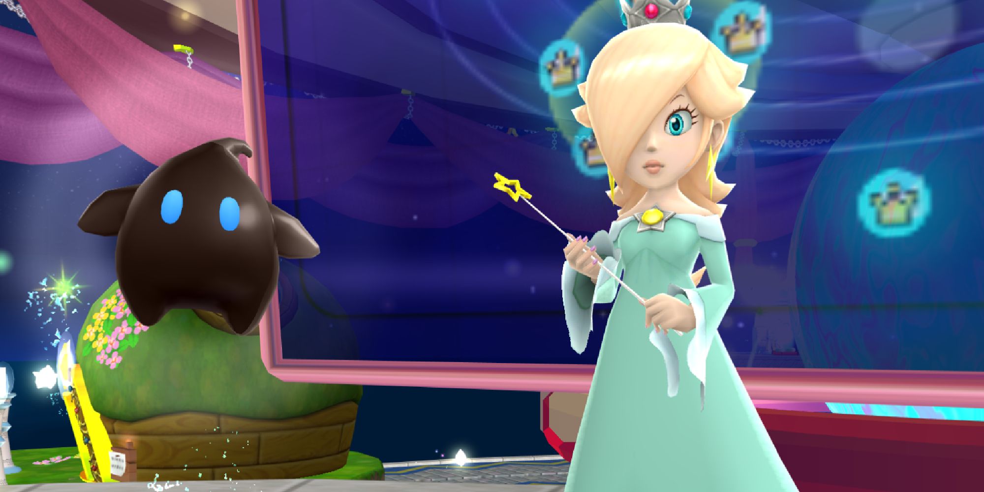 Rosalina standing in the Comet Observatory next to the Black Luma