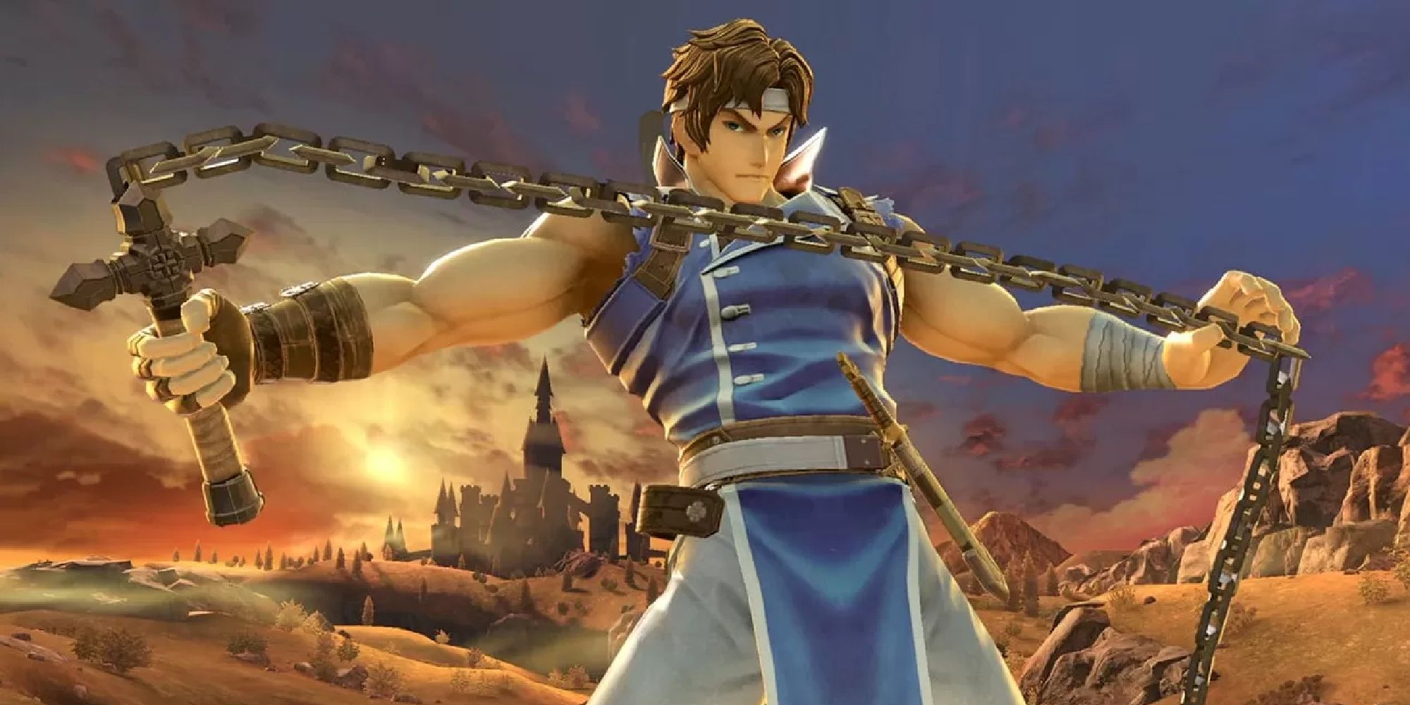 Richter Belmont taunting with his chain whip in Super Smash Bros Ultimate