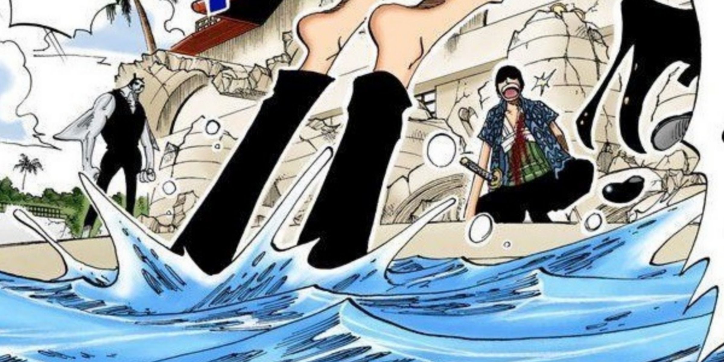 Sanji jumps in the water to save Luffy