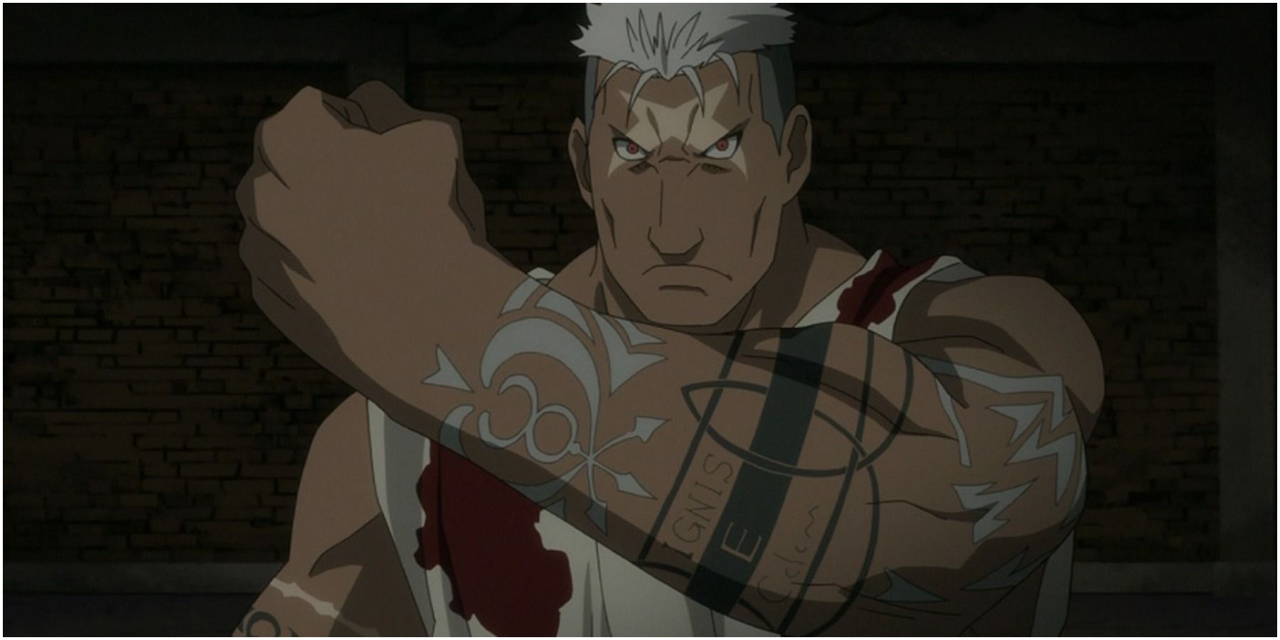 Scar Presenting His Alchemy Arm In Full Metal Alchemist Brotherhood