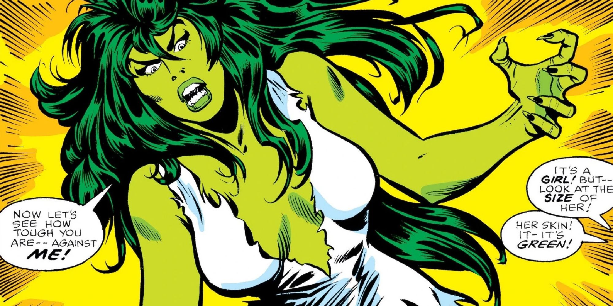 Jennifer Walters after transforming into She-Hulk for the first time in Savage She-Hulk