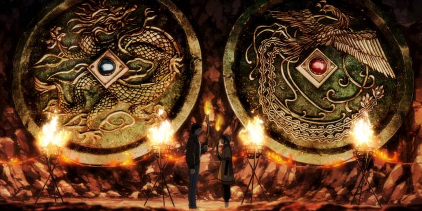 Dragon and Phoenix mirrors in cave Shenmue anime