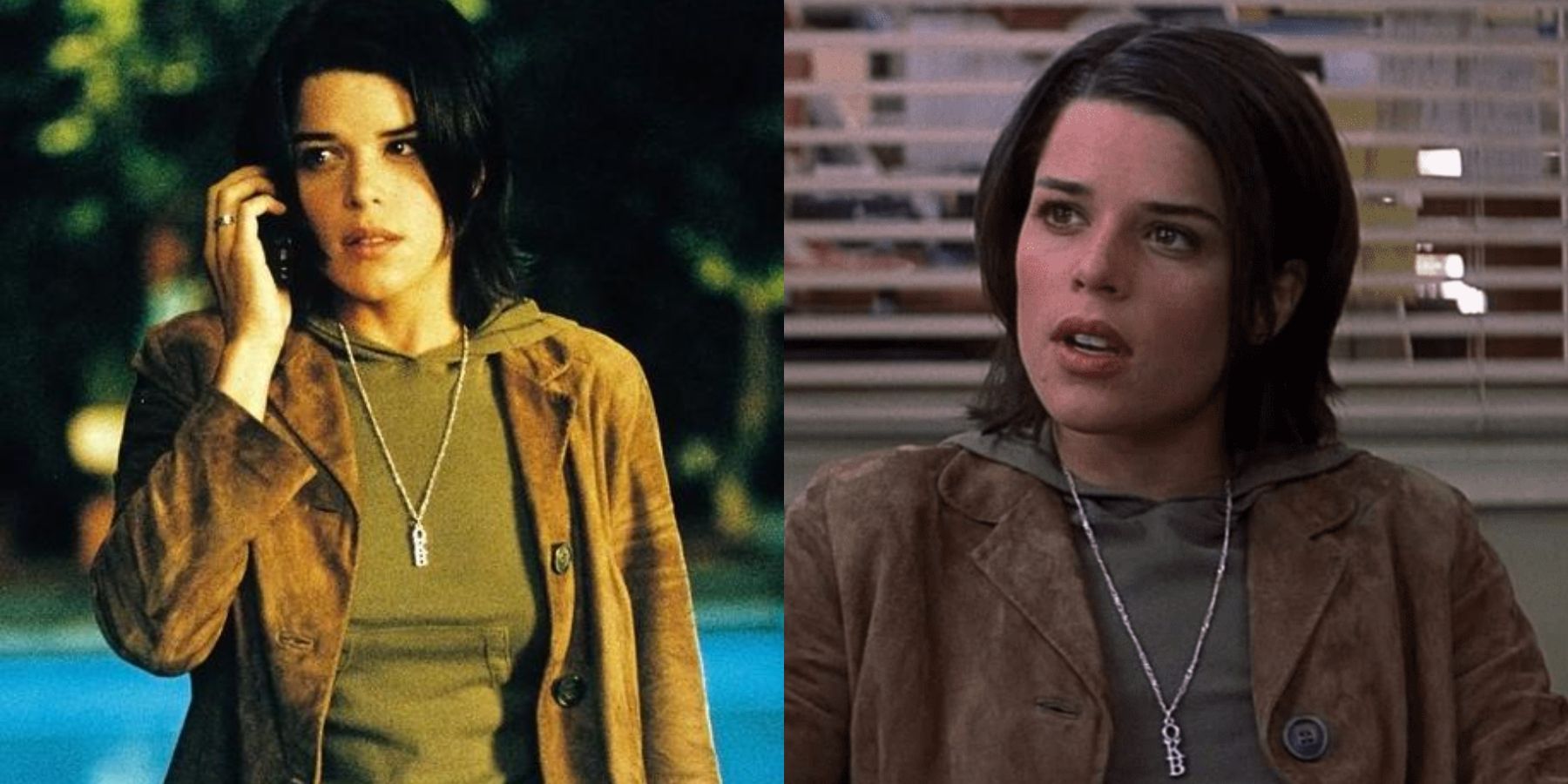 Split image of Sidney Prescott (Neve Campbell) in Scream 3