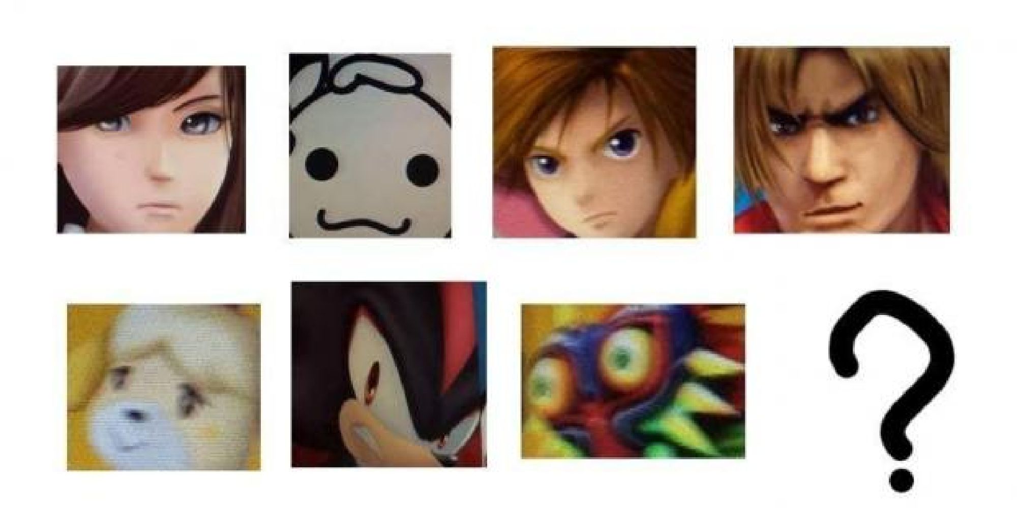 Screenshots from a Smash 4chan leak showing Agnes, Chorus Kids, Isaac, Ken, Isabelle, Shadow, Skull Kid, and a question mark
