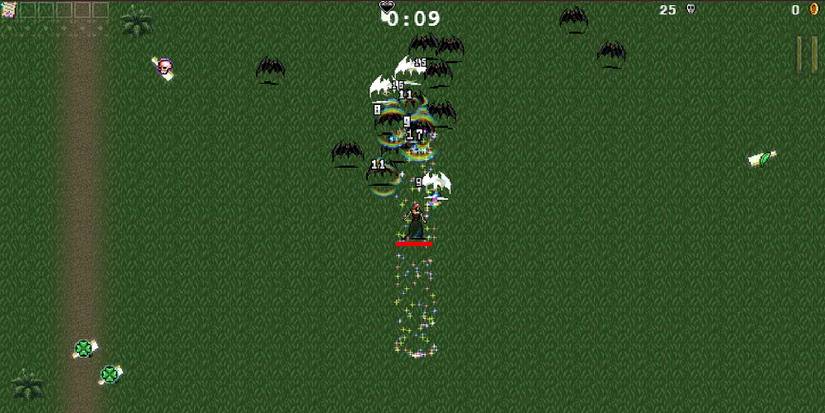 Poppea starting a run in Green Acres in Vampire Survivors