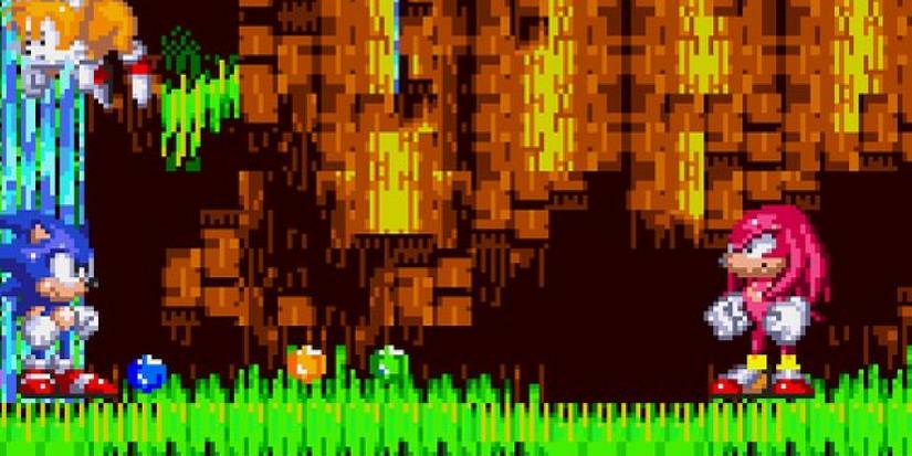 Sonic and Tails facing off with Knuckles in Sonic the Hedgehog 3