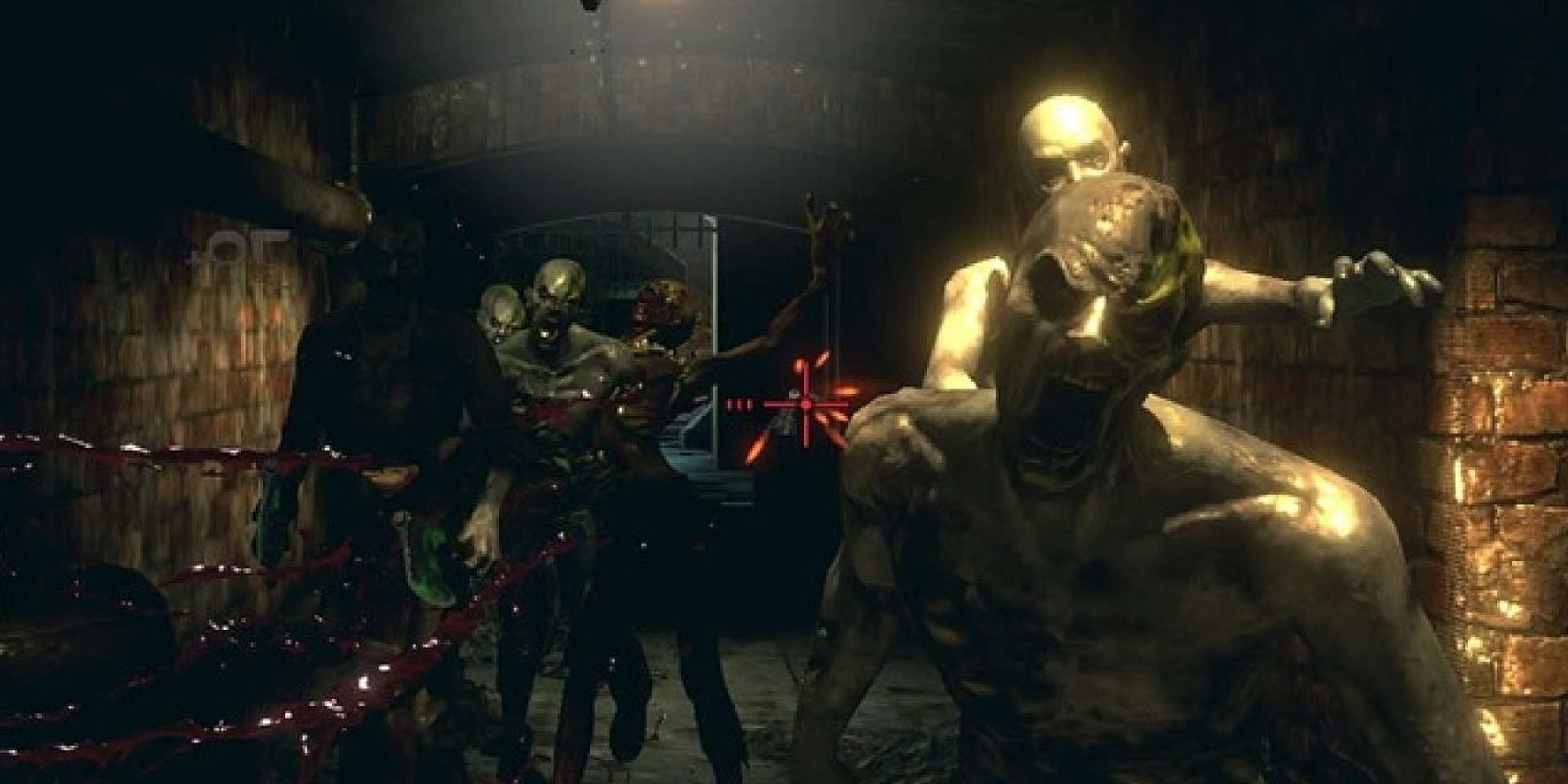 Four Zombies are attacking the player character in House Of The Dead: Remake