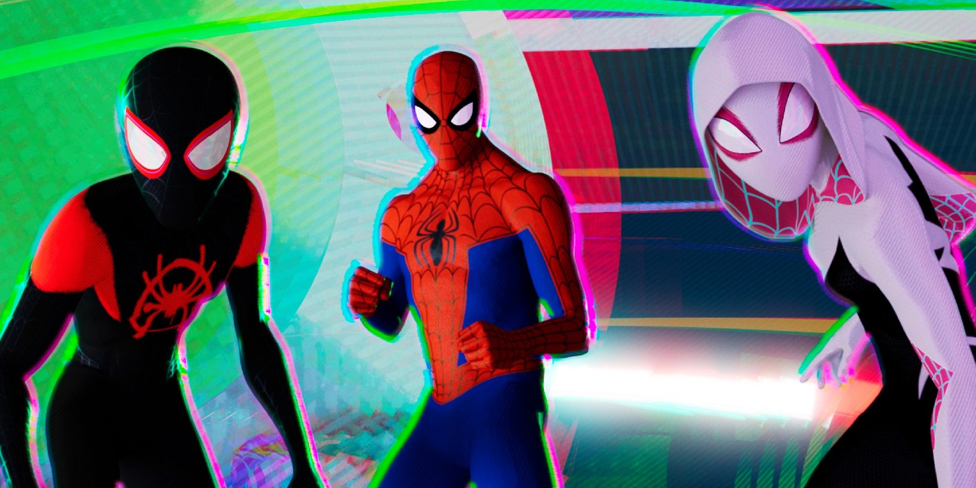 Miles Morales, Peter B. Parker, and Gwen Stacy suited up in the multiverse to fight