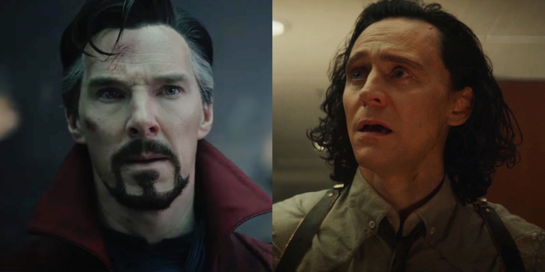 Split image of Benedict Cumberbatch in Doctor Strange 2 and Tom Hiddleston in Loki