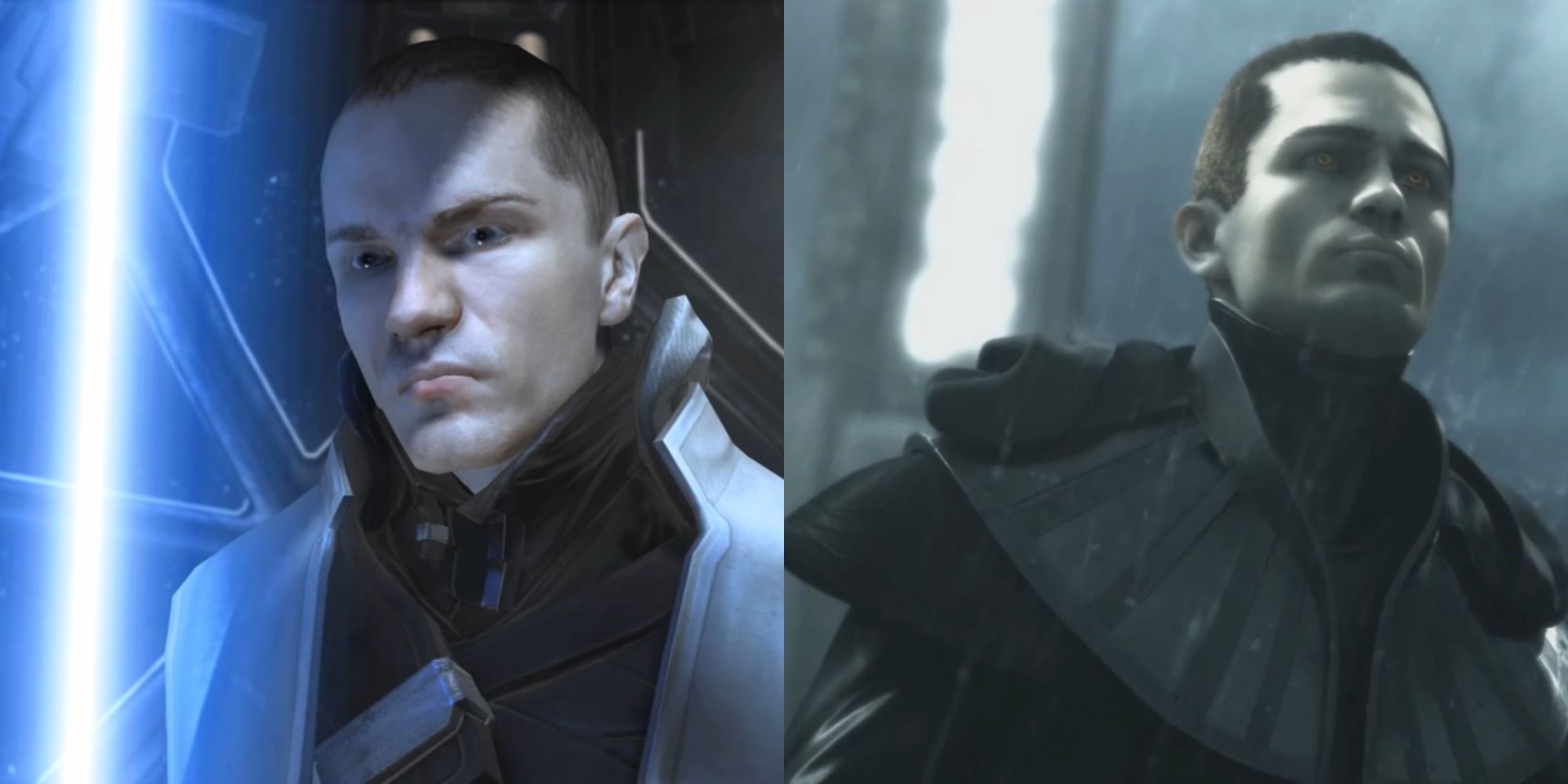 Split image of Galen Marek in The Force Unleashed and the Starkiller clone in The Force Unleashed II