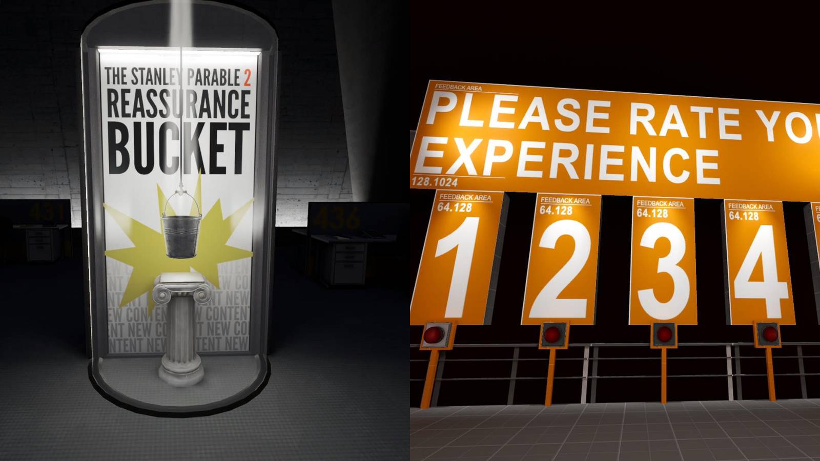 a bucket being lowered into a glass case with the words 