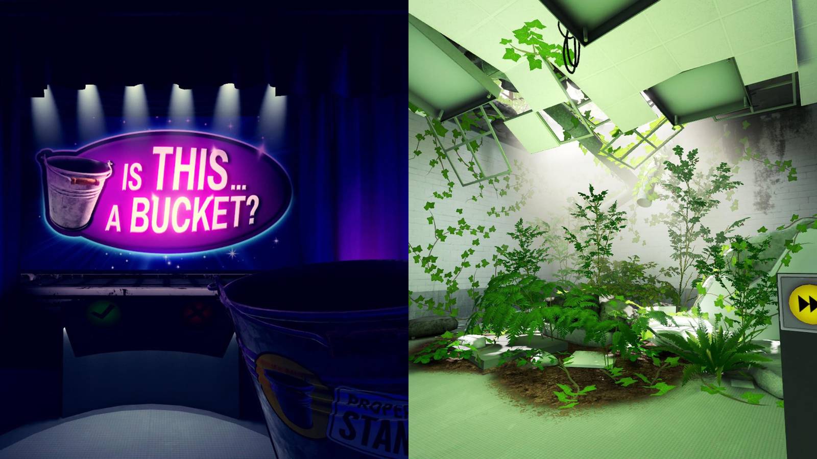 a purple lit stage with a sign that reads 