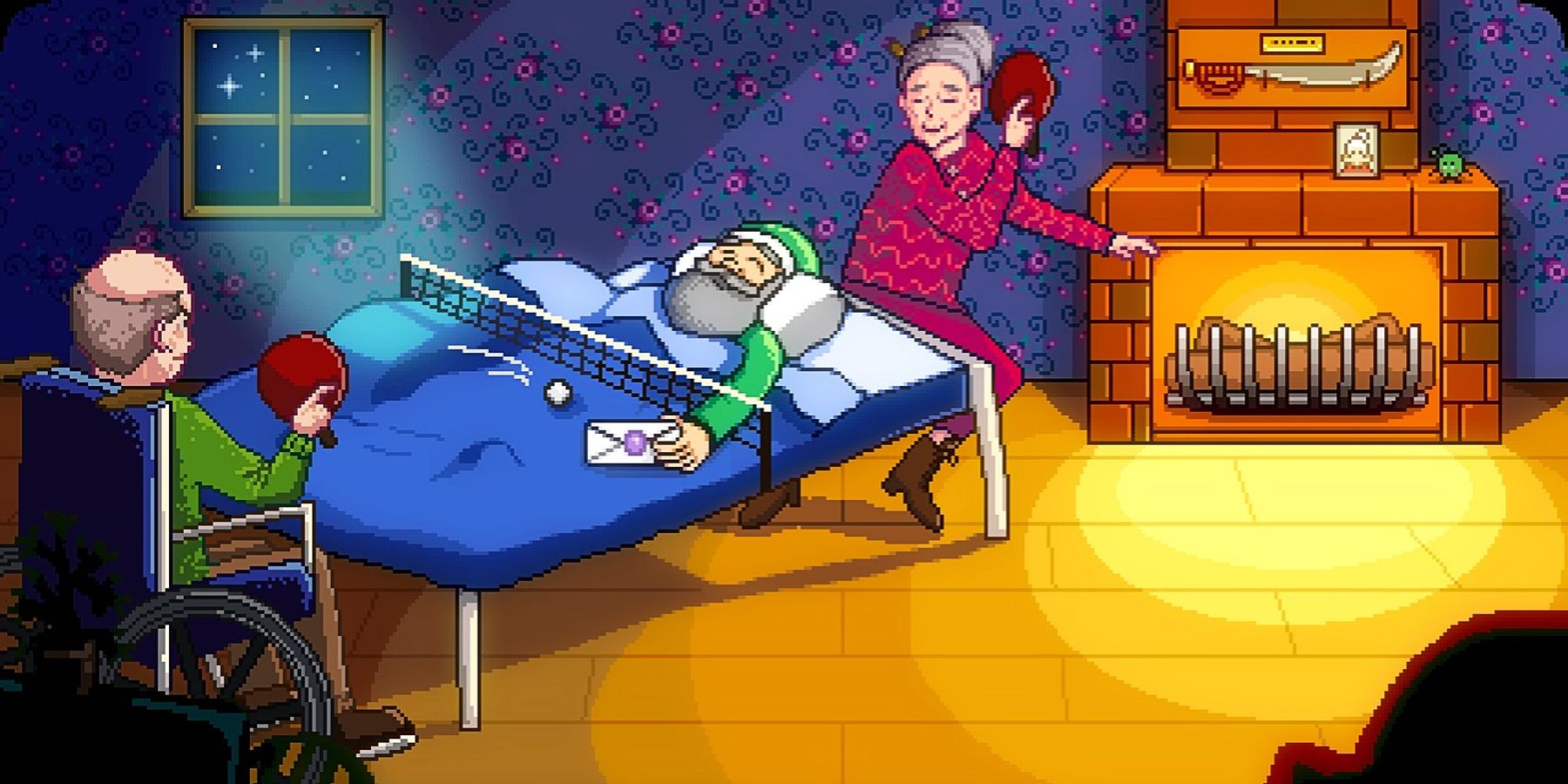 Stardew Valley Grandpa Bed Ping Pong Mod George and Evelyn