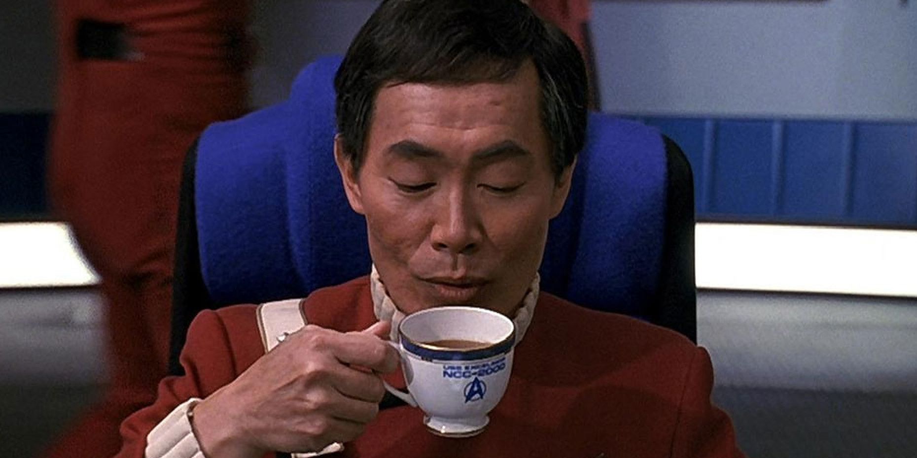 Sulu drinks tea on the deck of the Excelsior Star Trek VI The Undiscovered Country
