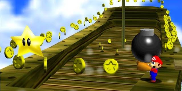 Super Mario 64 Mario Surrounded By Coins In Rainbow Ride 