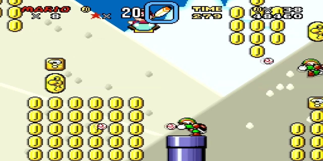 Super Mario World Tubular Level Марио уклоняется от врагов 