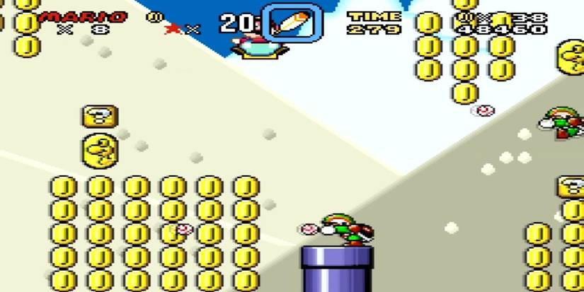 Super Mario World Tubular Level Mario Dodging Enemies 