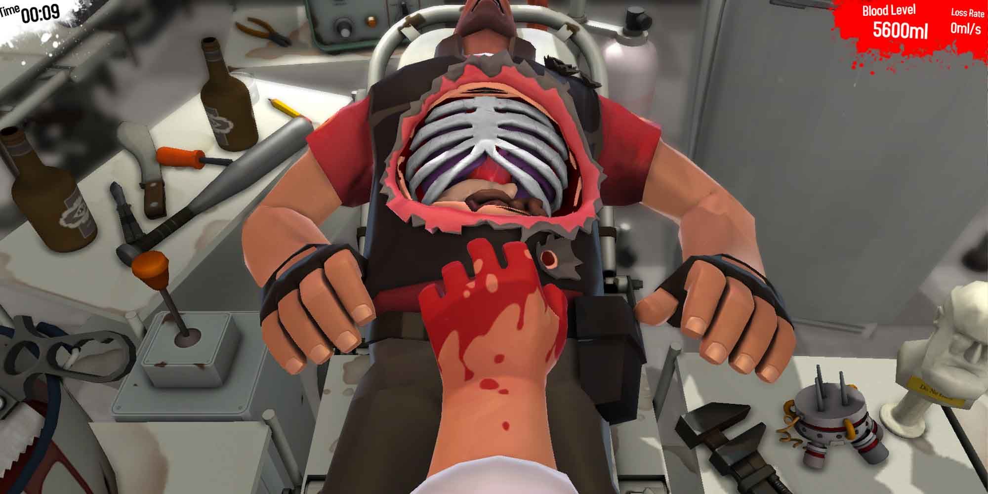 Operating on a patient in Surgeon Simulator