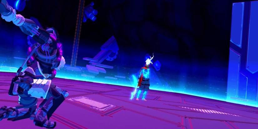 The Rider dodging The Flame's attack in Furi