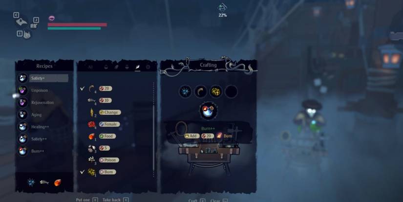 Crafting a potion in The Serpent Rogue