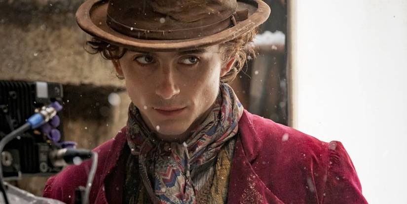 Timothee Chalamet in costume as Willy Wonka