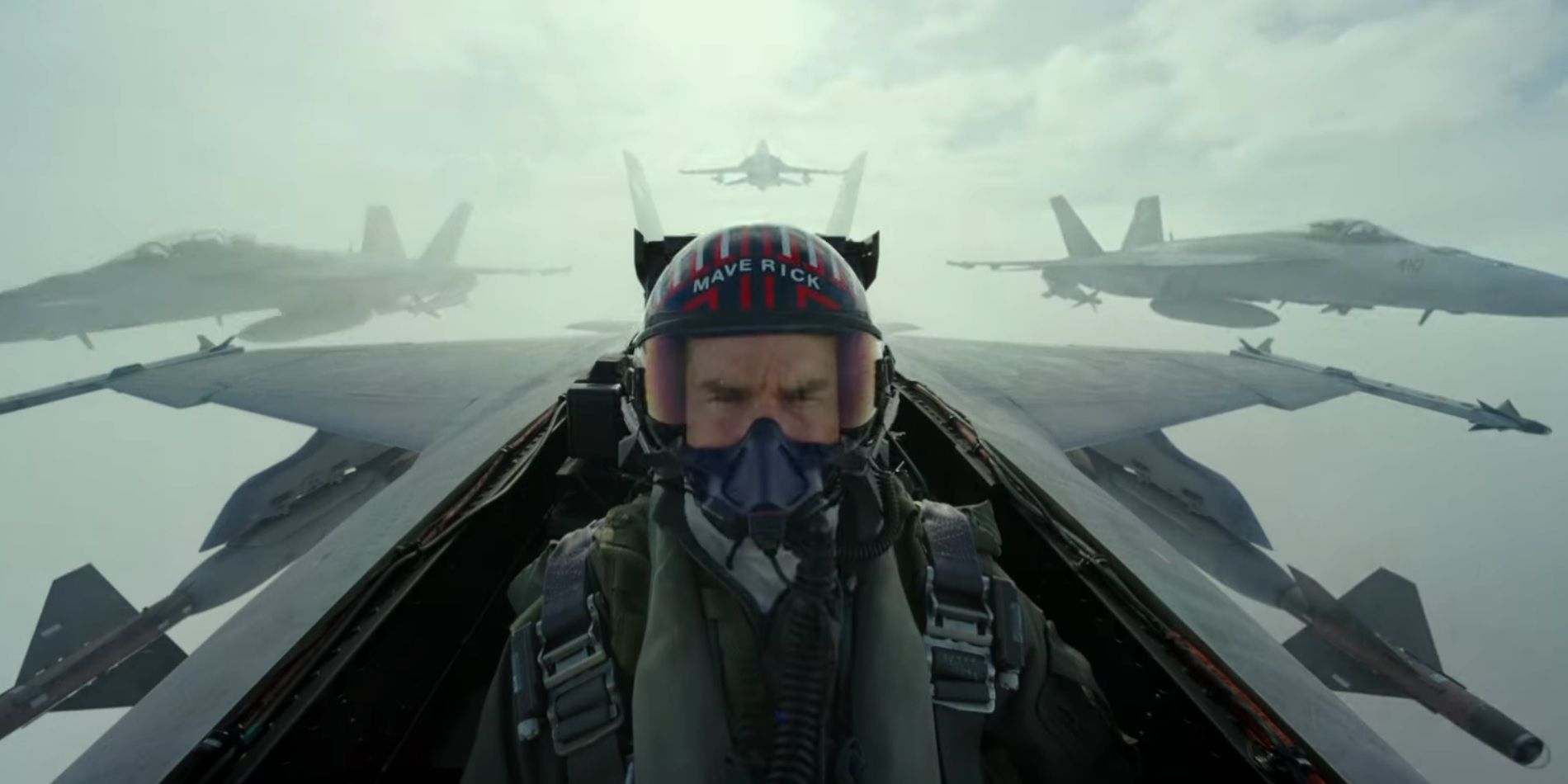 Tom Cruise flying a fighter jet in Top Gun Maverick
