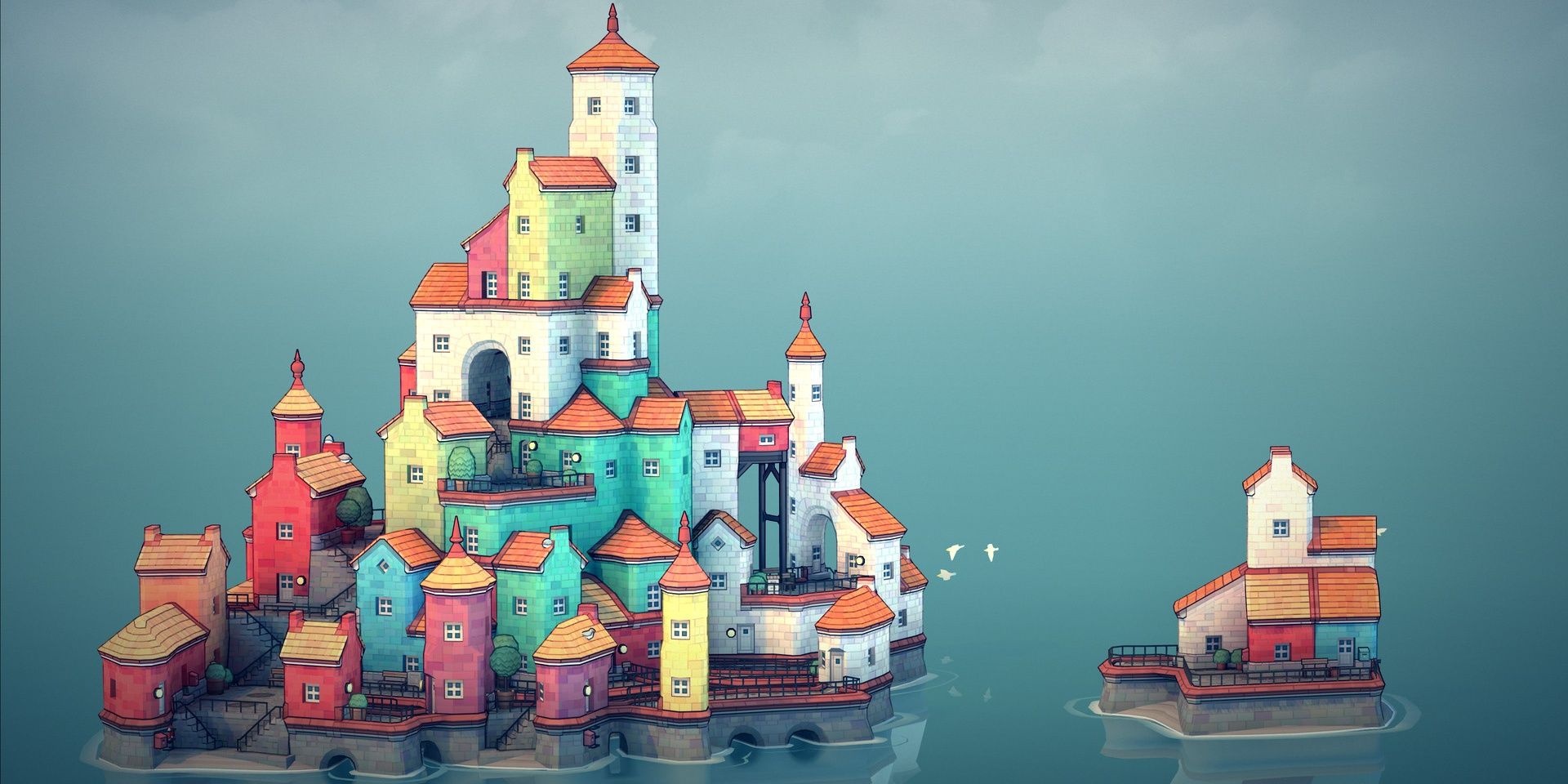 An example of a town that can be built in the sandbox of Townscaper