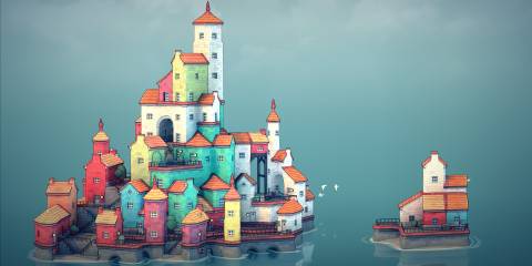 An example of a town that can be built in the sandbox of Townscaper